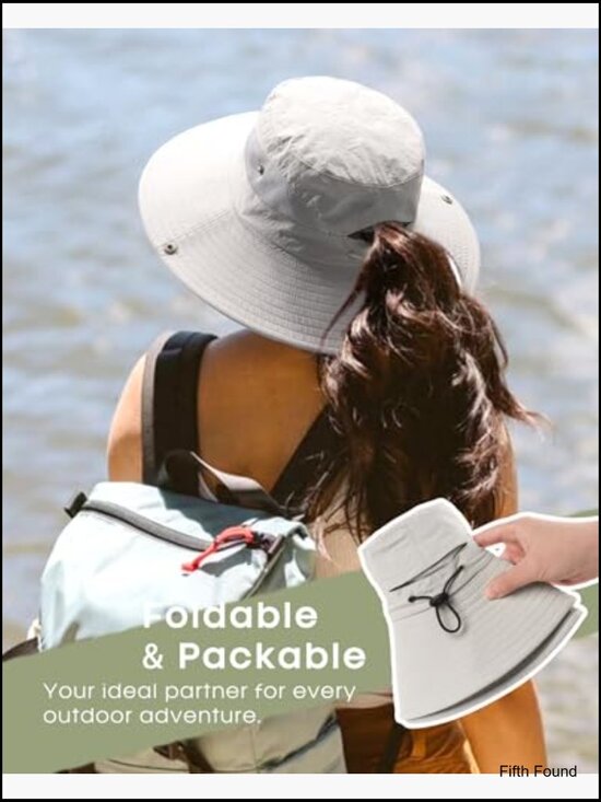 Women\'s UPF 80+ Sun Hat with Ponytail Hole Foldable Wide Brim Outdoor main image 4
